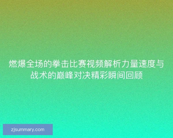 燃爆全场的拳击比赛视频解析力量速度与战术的巅峰对决精彩瞬间回顾